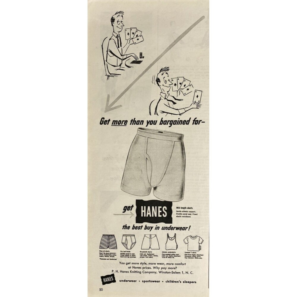Hanes "The Best buy in Underwear "Get More than you Bargained for-" Print Ad '51